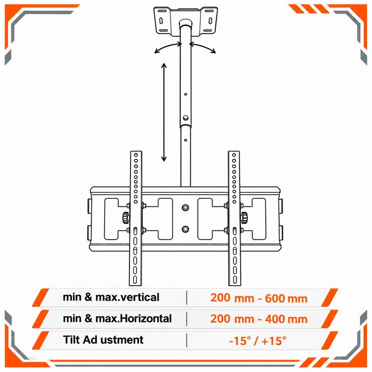 پایه سقفی تلویزیون TVJACK مدل S3 مناسب برای سایز 43 تا 65 اینچ